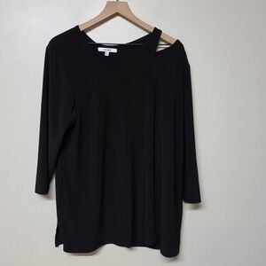 Sympli Womens Black Shoulder Cutout V-Neck 3/4 Sleeve Jersey Tunic Top Size 16